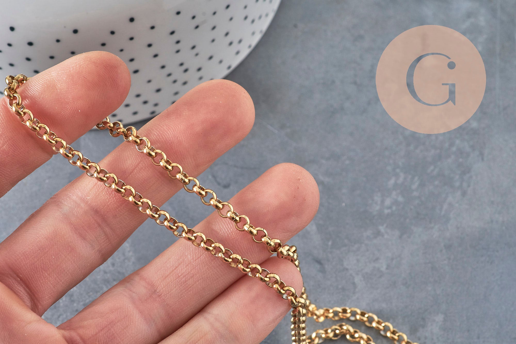 Collier Chaine rolo acier 304 inoxydable doré PVD 4mm/45cm, x1 (G11220)