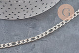 Stainless steel Figaro chain, 304, silver-plated, 9x4mm, x1 meter (G11197)