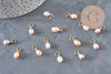 Pink peach natural freshwater pearl drop charm brass 11mm, x1 (G11275)