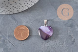 Heart pendant purple natural agate silver-plated steel 23mm, x1 VALID