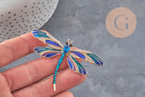 Broche pin Libélula insecto alado zamac dorado azul 74x50mm, x1 VÁLIDO