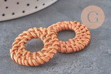Natural woven wicker round pendant, wooden bead, wicker bead, jewelry creation, geometric beads, 28-34mm, x2 G2951