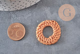 Natural woven wicker round pendant, wooden bead, wicker bead, jewelry creation, geometric beads, 28-34mm, x2 G2951
