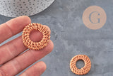 Natural woven wicker round pendant, wooden bead, wicker bead, jewelry creation, geometric beads, 28-34mm, x2 G2951