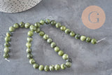 Perle jade vert olive ronde naturelle 8mm, x1 fil de 38cm (G11341)