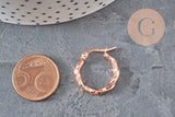 Créoles torsadées acier 304 inoxydable or rose 20mm, la paire (G11358)