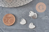 Pendentif médaille coeur acier inoxydable argenté 10.5mm, x10 (G11347)