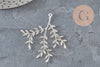 Pendentif branche feuille laiton argenté 49mm, x1 (G11339)