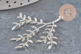 Pendentif branche feuille laiton argenté 49mm, x1 (G11339)