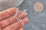 Pendentif branche feuille laiton argenté 49mm, x1 (G11339)