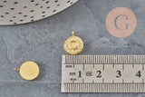 Round sun pendant 304 stainless steel 14K IP gold-plated 12.5mm, x1 (G8774)