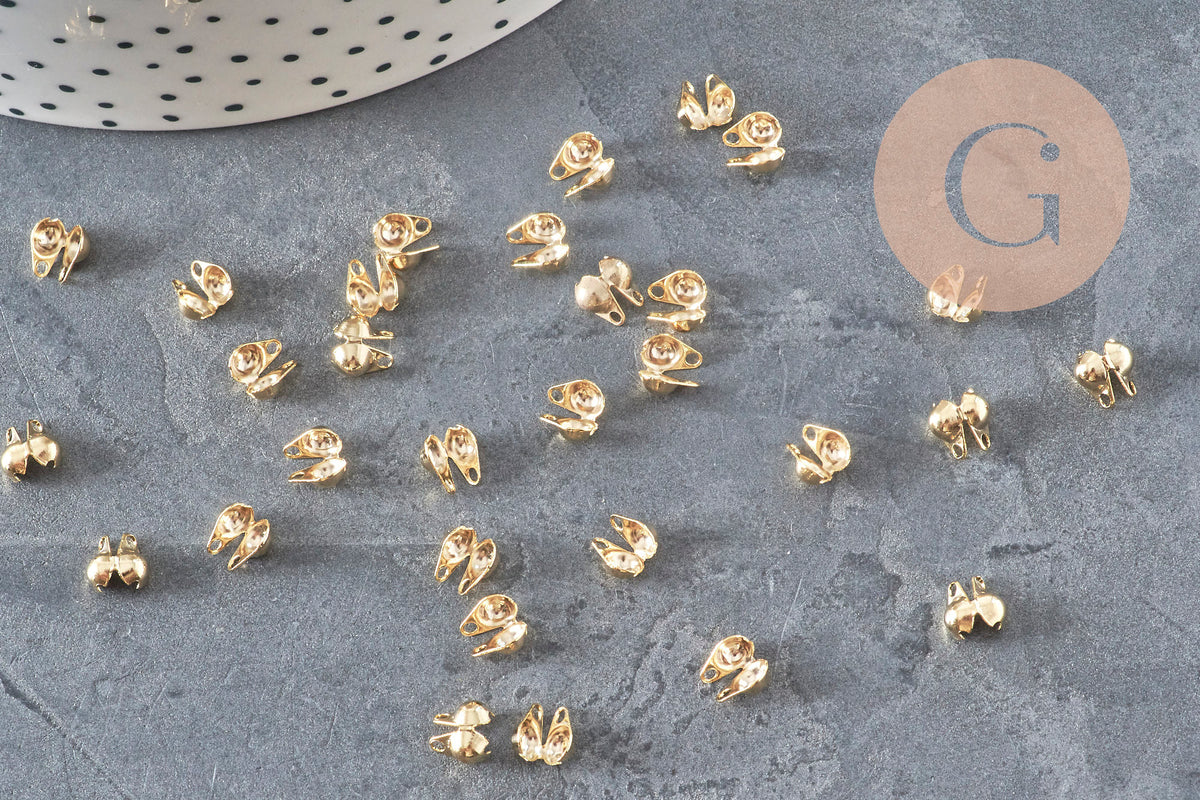 Gold-plated 304 stainless steel ball chain knot cover with 6mm hole, x10 (G7318)