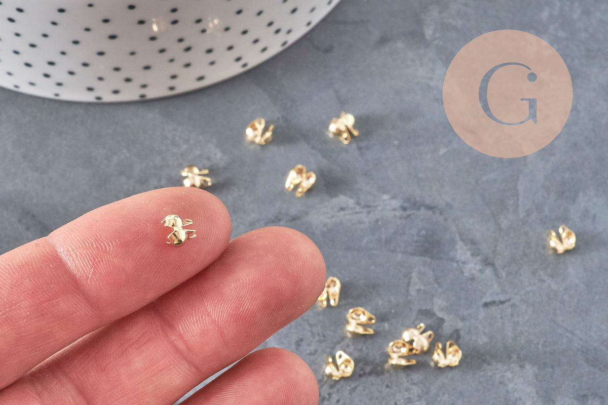 Gold-plated 304 stainless steel ball chain knot cover with 6mm hole, x10 (G7318)