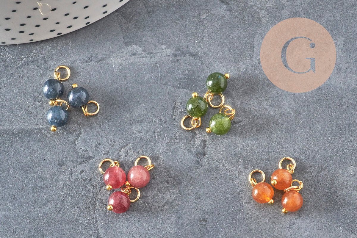 Breloque ronde Jade teinté acier 304 inoxydable doré 10.5mm, x1 (G11366)