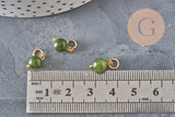 Breloque ronde Jade teinté acier 304 inoxydable doré 10.5mm, x1 (G11366)