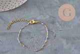 Base de bracelet réglable chaine résine violette acier 304 inoxydable doré 14.3cm, x1 (G11364)