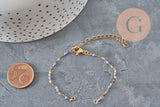 Base de bracelet réglable chaine résine violette acier 304 inoxydable doré 14.3cm, x1 (G11364)