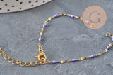 Base de bracelet réglable chaine résine violette acier 304 inoxydable doré 14.3cm, x1 (G11364)