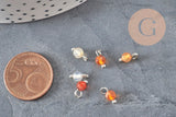 Breloque ronde agate naturelle facetée laiton platine 8.5mm, x1 (G11369)