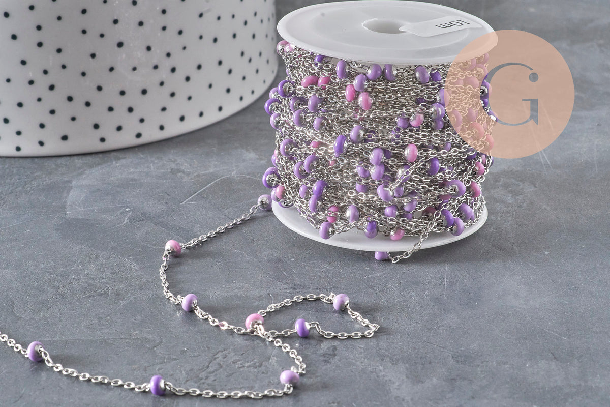 Chaine satellite acier 304 inoxydable platine violet 4.5mm, x1 mètre (G11337)
