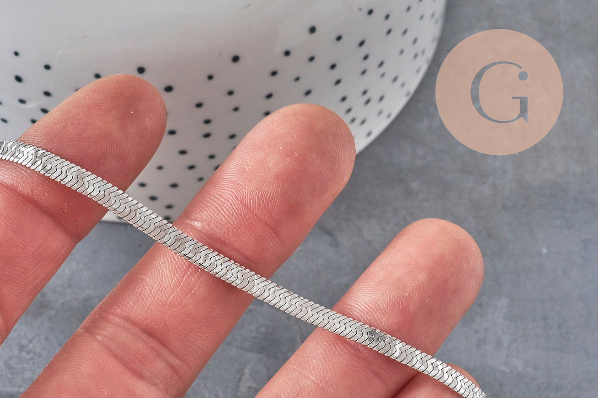Chaine maille Herringbone acier 304 inoxydable platine 4mm, x1 mètre (G11335)
