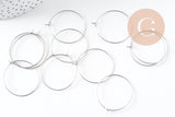 Anneaux créoles acier 304 inoxydable platine 30mm, x20-50-100 (G10844)