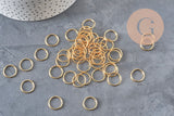 Lot de 50 anneaux de jonction ouverts ronds en acier inoxydable doré IP, 15 mm, pour la création de bijoux DIY.