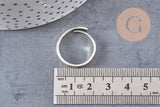Bague fine réglable argenté gravée coeur 18mm, x1 (G1848)