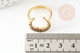 Bague laiton doré lune zircon coloré 17mm, x1 (G4256)
