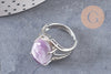 Bague réglable argentée améthyste naturelle 18mm, x1 (G6374)