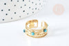 Bague réglable dentelle pierre turquoise synthèse acier doré Taille 54, x1 (G7638)