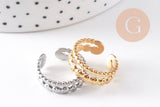 Bague réglable fantaisie boules acier 304 inoxydable doré ou platine, x1 (G10363)
