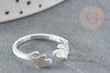 Bague réglable feuille argent 925 massif brossé 19mm, x1 (G9140)