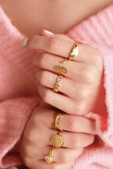 Bague réglable laiton doré 18K grain de café zircon 17mm, x1 (G4572)