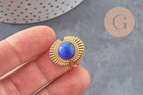 Bague réglable pierre bleue acier inoxydable doré PVD Taille 53, x1 (G11078)