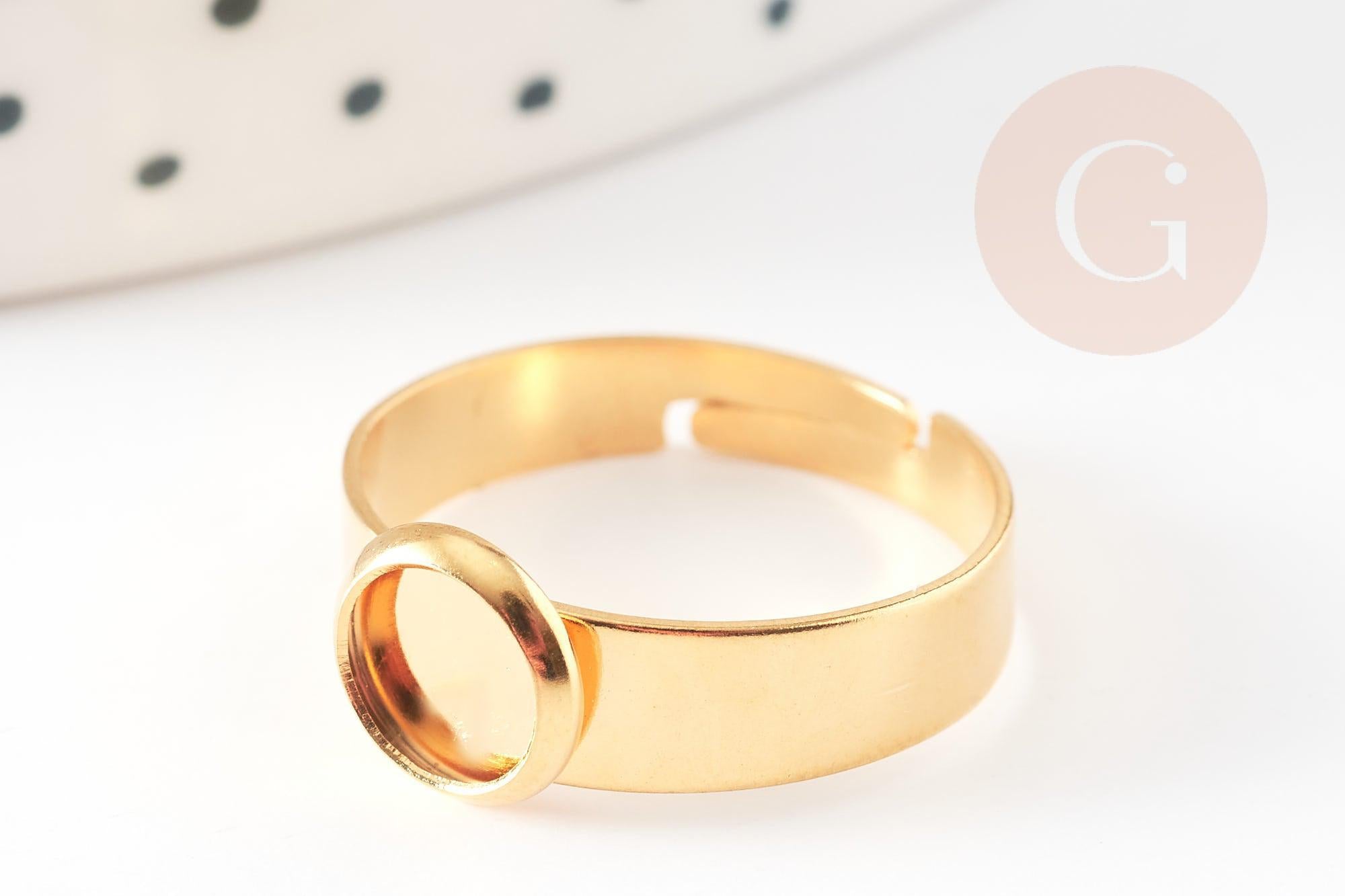 Bague réglable pour cabochonrond 6mm en acier doré inoxydable, 17-18mm,x2 (G8827)