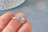 Bague réglable rotative lune étoile laiton platine zircon blanc 18mm, x1 (G8031)
