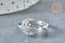 Bague réglable rotative lune étoile laiton platine zircon blanc 18mm, x1 (G8031)