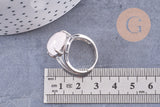 Bague réglable zamac argenté quartz rose 18mm, x1 (G5903)
