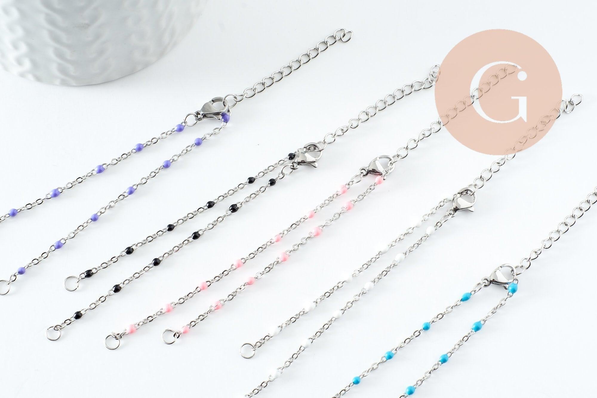 Base bracelet fin résine colorée acier 304 platine avec anneaux 2mm-16mm,x1 (G9494)