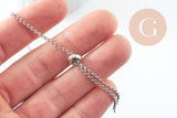Base de bracelet réglable chaine rolo acier inoxydable platine 2mm/ 30.5cm, x1 (G9492)