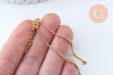Base de bracelet réglable maille boule acier 304 inoxydable doré 15.8cm, x1 (G5966)