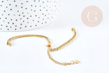 Base de bracelet réglable maille plate diamantée acier doré 304 inoxydable 16cm, acier doré inoxydable, x1 (G8625)