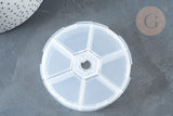 Boite rangement perles en plastique ronde 6 compartiments 7.8cm, x1 (G7213)