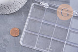 Boite rangement perles en plastique transparent rectangulaire 12 cases 13cm, x1 (G10257)