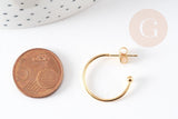 Boucles d'oreilles Anneau demi-créole puce doré 18k tige argent 925 23mm, x2 (G3582)