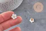 Boucles puce fleur nacre naturelle acier inoxydable doré PVD, x1 (G11305)