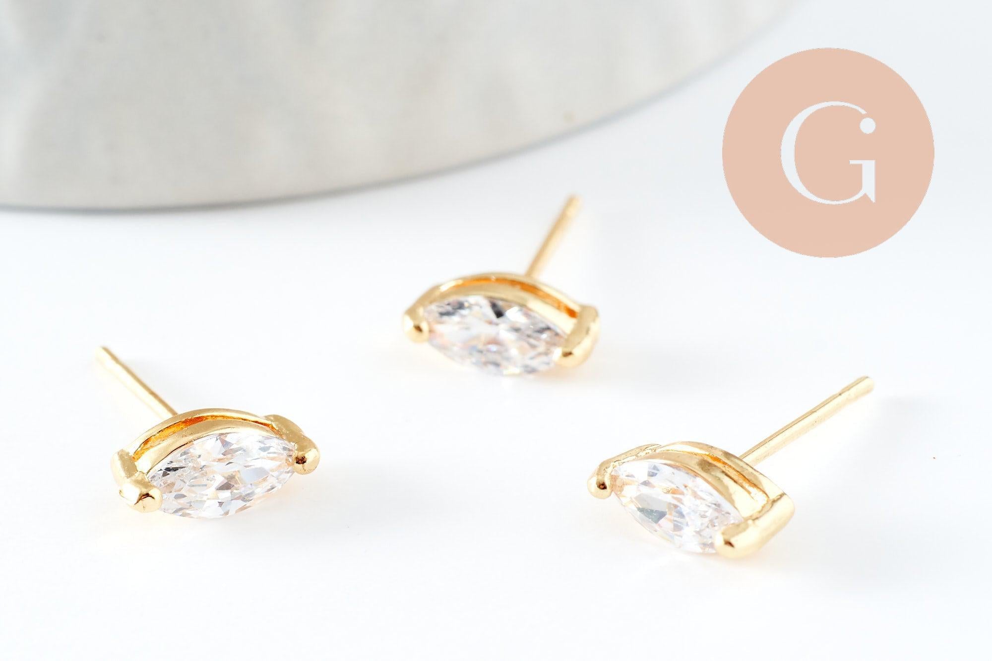 Boucles puces laiton doré cristal, x2 (G1510)