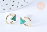 Boucles puces zamac doré triangle émail vert 13.5mm, la paire (G5336)