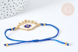 Bracelet Réglable losange mauvais œil bleu et or 28cm cordon nylon, bijou chance à offrir, bracelet amitié, x1 (G7682)